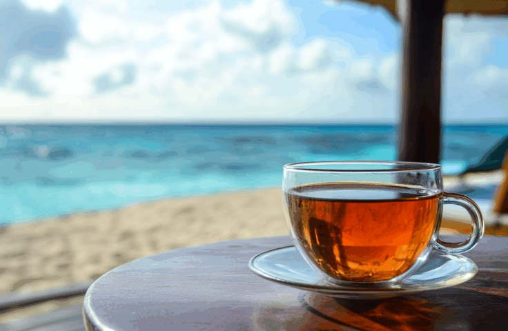 jasonnpos_a_glass_cup_of_tea_atop_a_table_at_a_beach_cafe_with__76db2994-1df1-4fd4-b27a-7333f193c9de